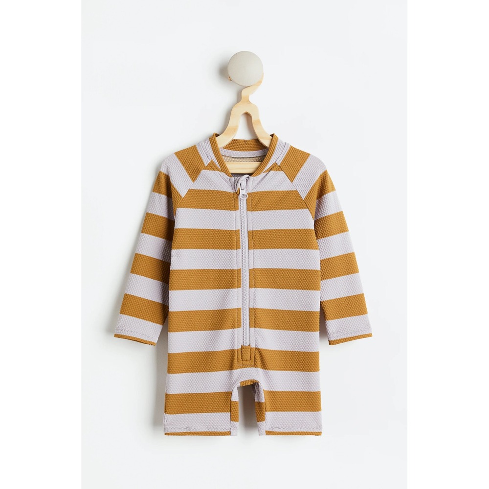 HM Kids Mustard Yellow Purple Striped Long Sleeve Swimsuit 2T One Piece Zipper